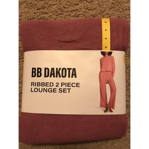 BB Dakota Women's 2-Piece Cozy Soft Brushed Ribbed Lounge Set Medium Pink Mauve - Picture 1 of 2